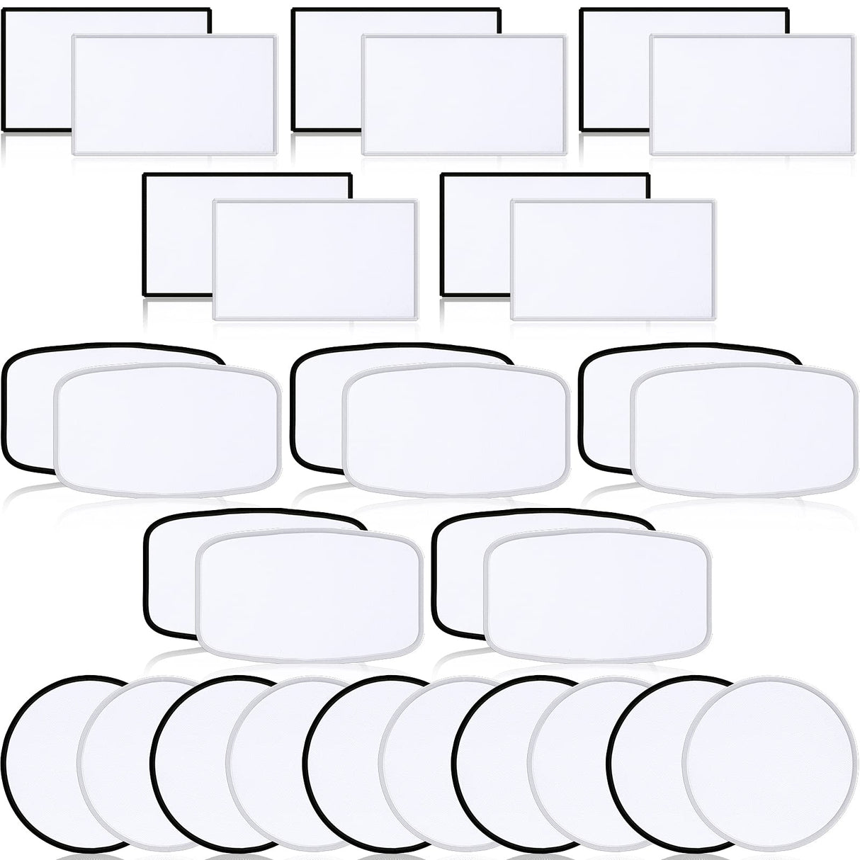30 Pieces Sublimation Patches Fabric Iron-on Blank Patches 3 Shapes Repair Patches Sublimation Blank Hat Patch for DIY Crafts, Caps Clothes Shoes Bags Backpacks Uniforms (Black and White Frame) Waydress
