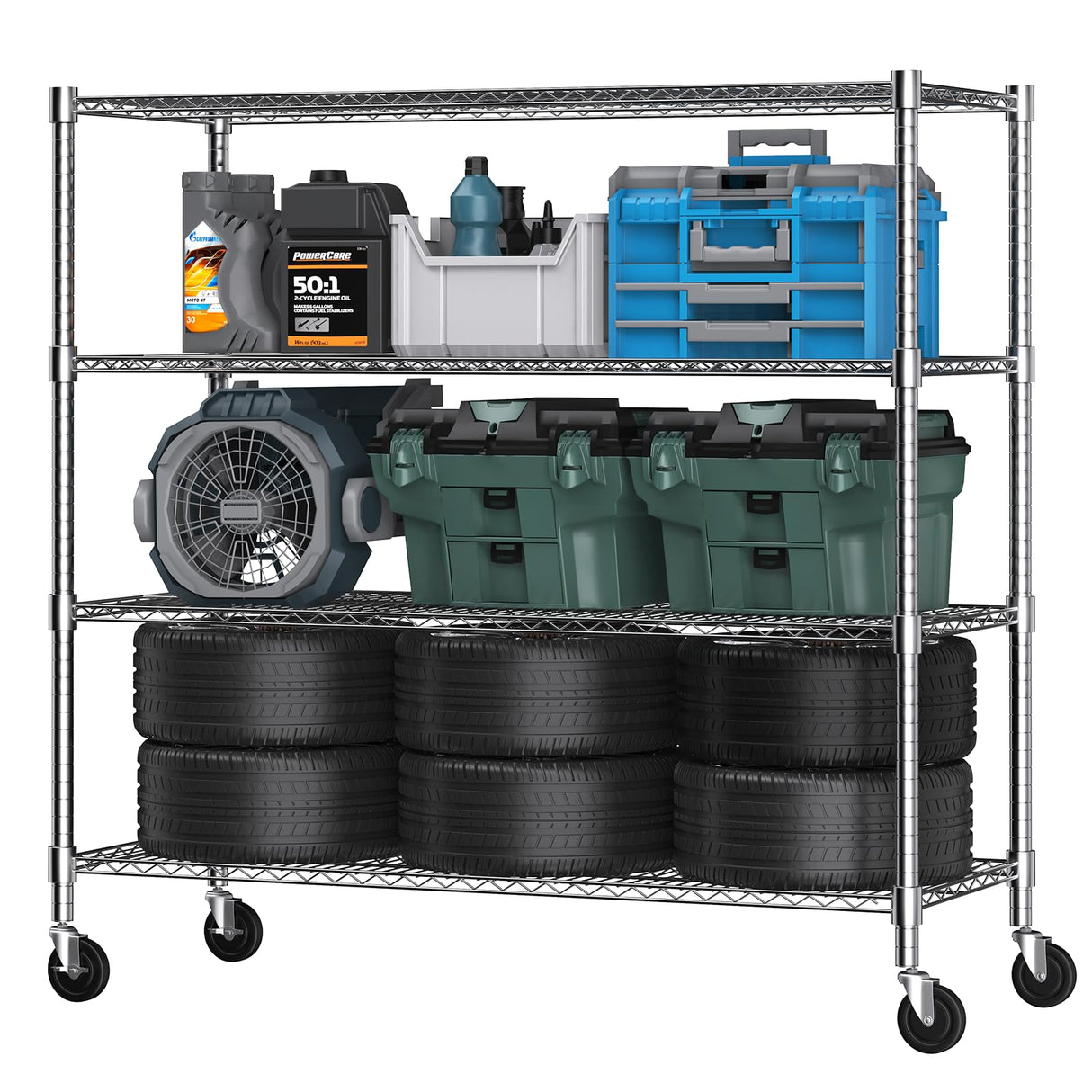 Himimi 72" H Storage Shelves 4 Tier Metal Shelving Adjustable Wire Shelf with Wheels, Heavy Duty Shelving for Garage Kitchen Pantry Bathroom Laundry,18" D*48" W*72" H, Silver Himimi