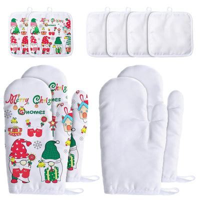 12 Pieces Blank Sublimation Oven Mitts Set Include Blank Sublimation Heat Resistance Oven Gloves and Blank Sublimation Pot Holders for DIY Kitchen Dining Room Accessories