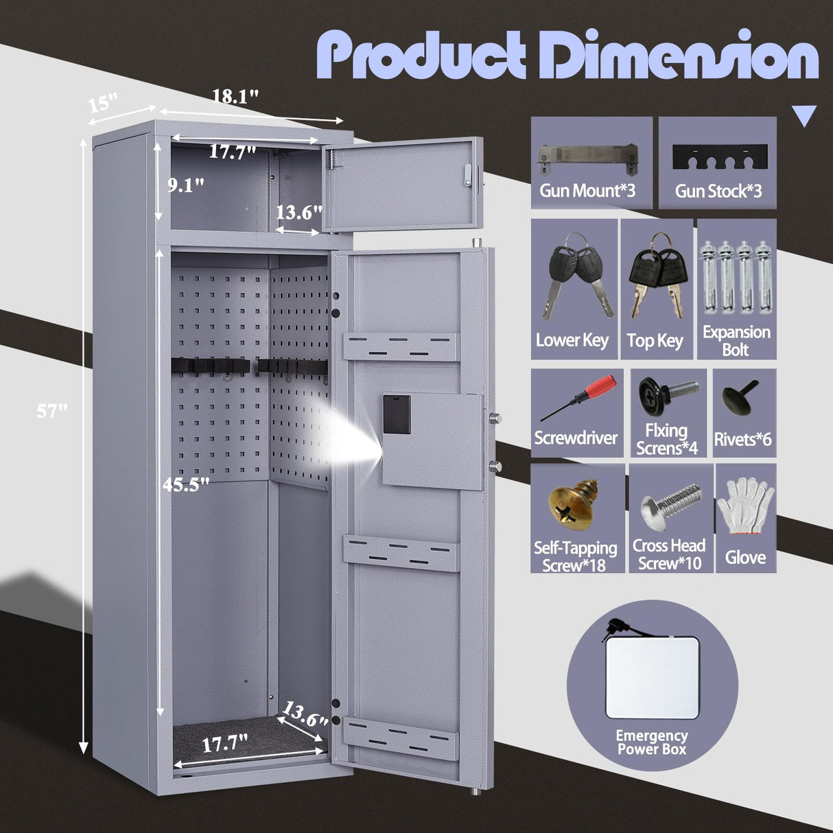 Kaer 10-14 Gun Rifle Safe,Rifle Gun Safe for Shotguns,Large Gun Safe for Home Rifle and Pistols,Long Gun Cabinet for Rifles and Shotguns with Digital Keypad,3 Adjustable Shelves,LED Light(Unassembled) KAER
