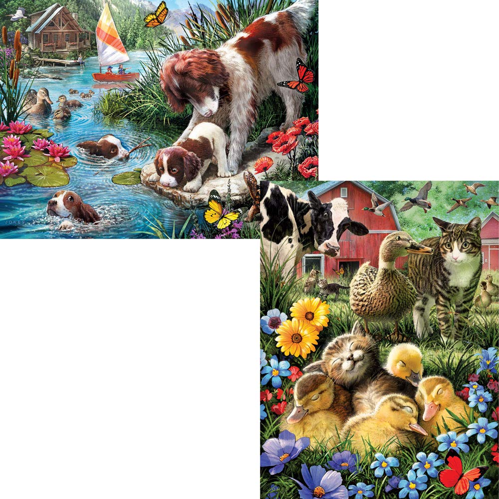 Bits and Pieces – Value Set of Two 500 Piece Jigsaw Puzzles for Adults – Cat Nap, Puppy Swimming Jigsaw Puzzles by Artist Larry Jones, Completed Puzzle Size: 18" x 24" Bits and Pieces