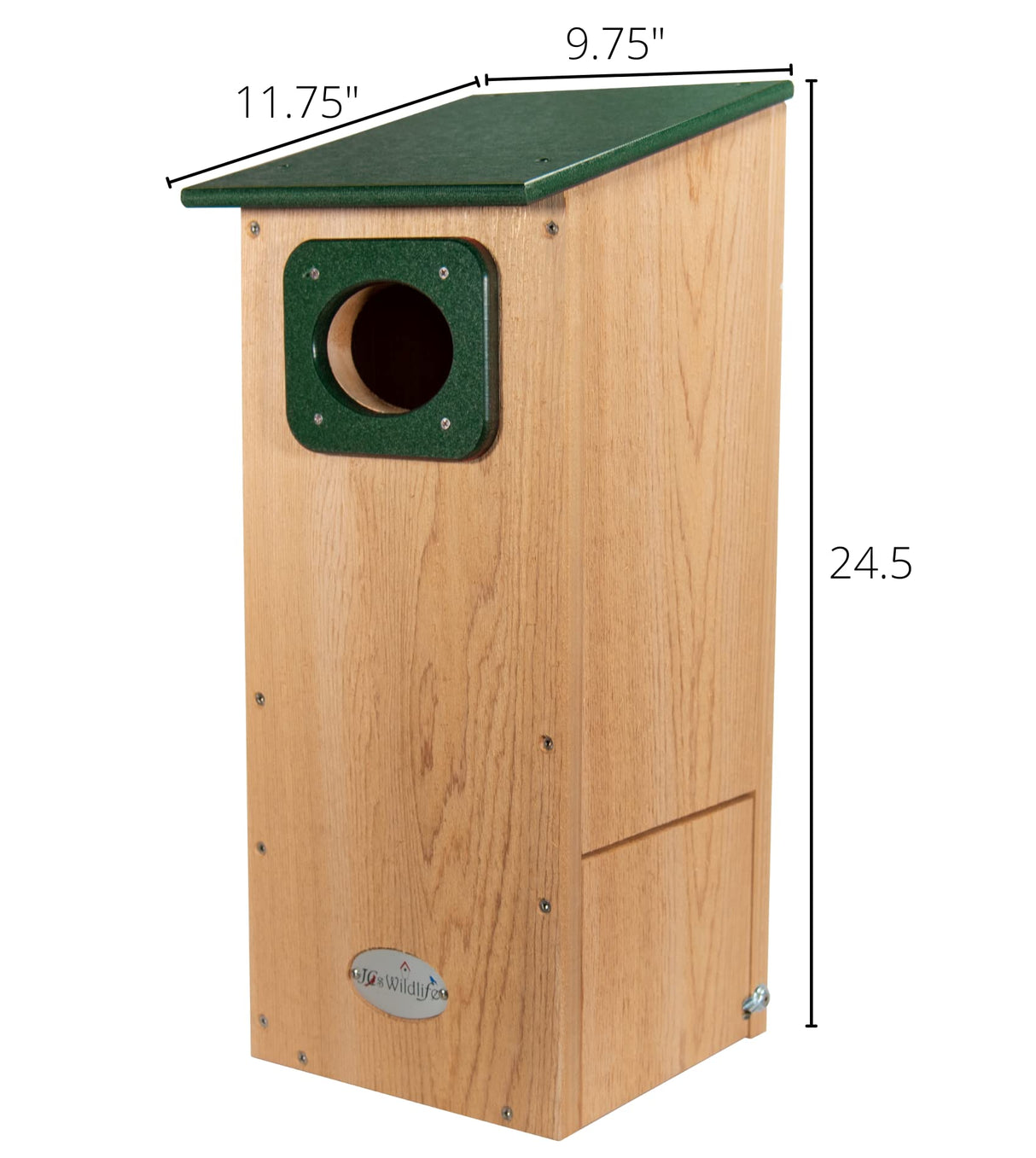 JCs Wildlife Cedar Wood Duck Nesting Box with Poly Lumber Roof - Mount in or at The Water's Edge to Attract Wood Ducks Nearby - Equipped with Clean Out Door and Drainage Holes (Green) JCs Wildlife