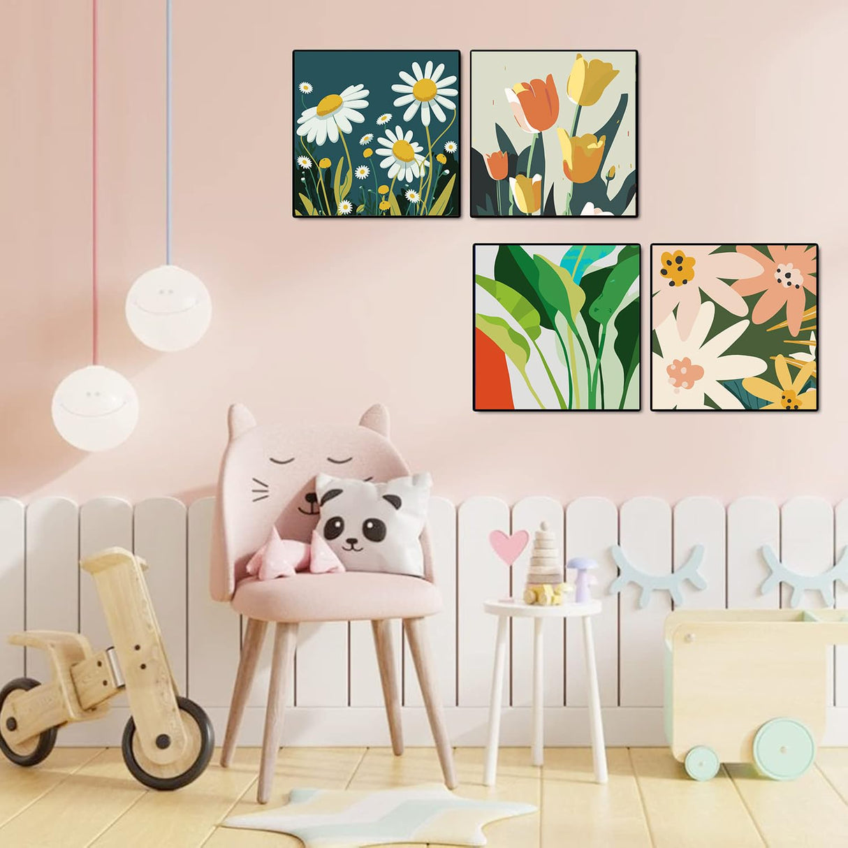 mrpwnle 4 Pack Flowers Paint by Numbers Kit for Adults Beginner Framed-Small Easy Adult Paint by Numbers Kits On Canvas Adults' Paint-by-Number Kits for Home Wall Decor Gift 8X8 Inch mrpwnle