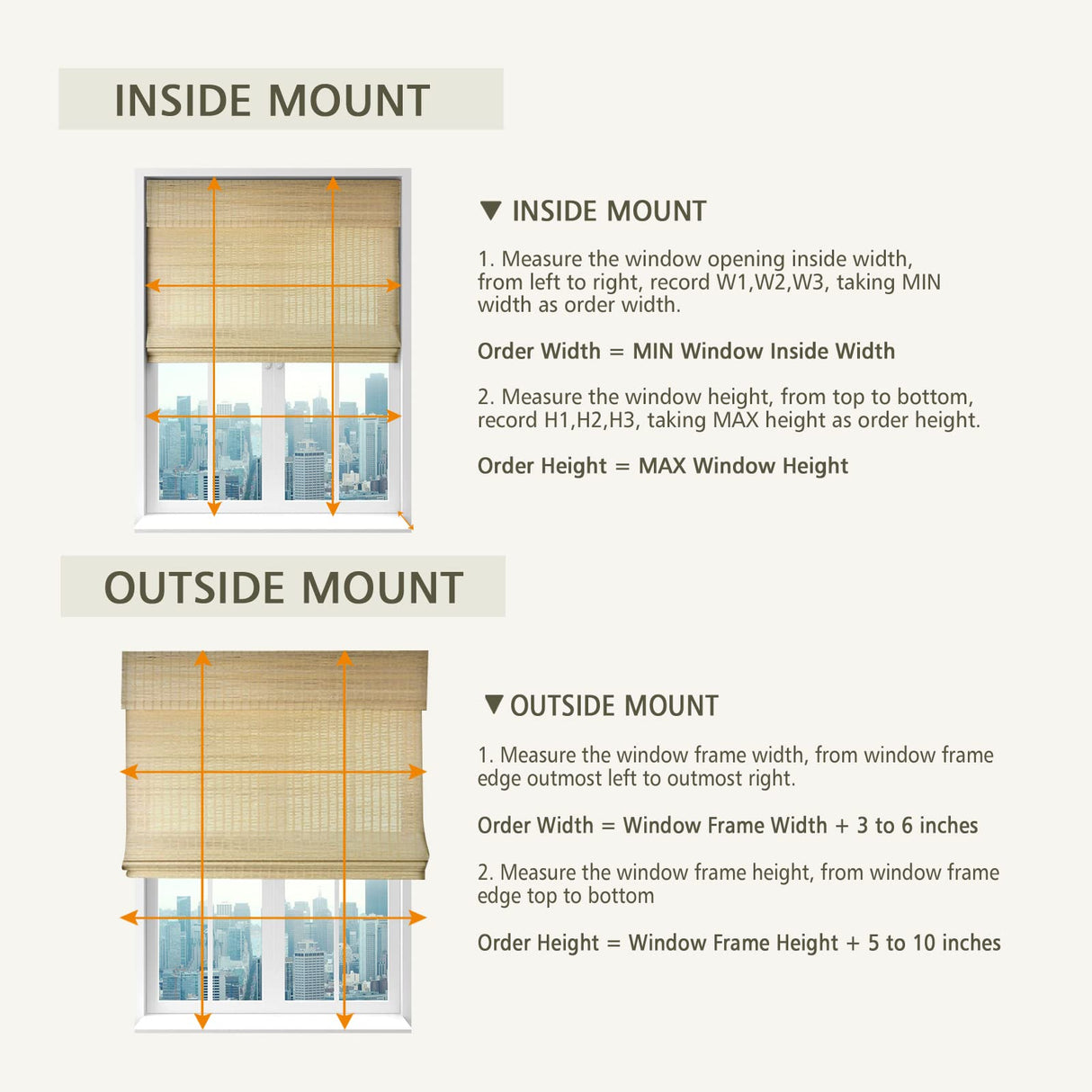 HousCa Custom Cordless Bamboo Roman Shades - Blackout Window Blinds in Pattern 21 HousCa