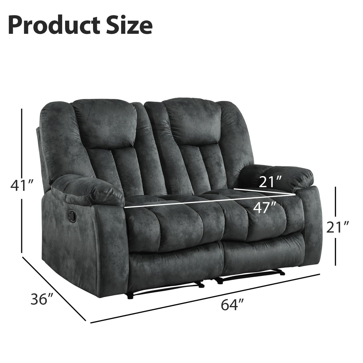 EBELLO Loveseat Recliner Sofa for Living Room, Extra Wide Modern Overstuffed 2 Seat Reclining Manual Sofa Chair, Daul Recliner with Hidden Armrest Cup Holders, Breathable Fabric, Grey EBELLO