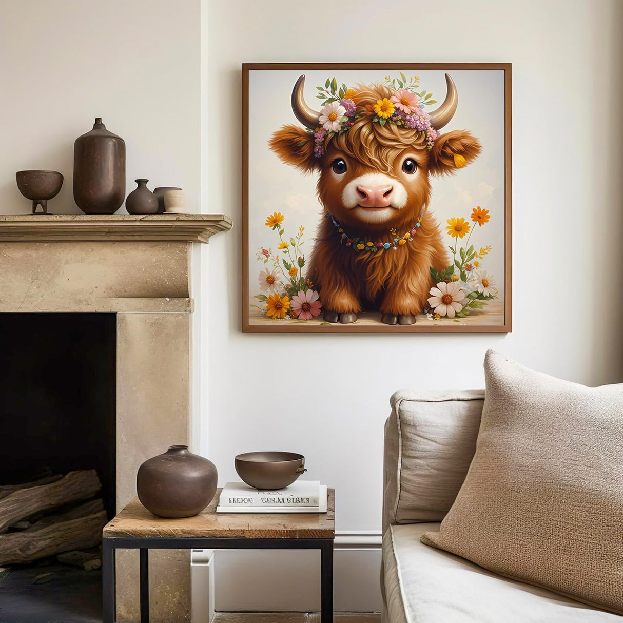 Mandun Paint by Numbers Kit for Kids with Frame, Cow Paint by Numbers for Kids Ages 4-8-12, DIY Cow Acrylic Oil Painting for Home Wall Art Decor Gift 9.8x9.8 inch (with Frame Easel) Mandun