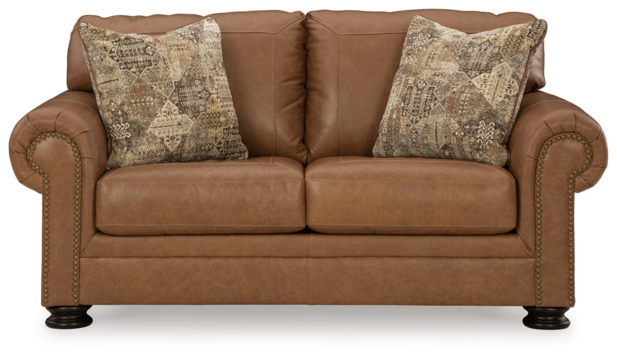 Signature Design by Ashley Carianna Classic Leather Match Loveseat with Nailhead Trim, Dark Brown Signature Design by Ashley