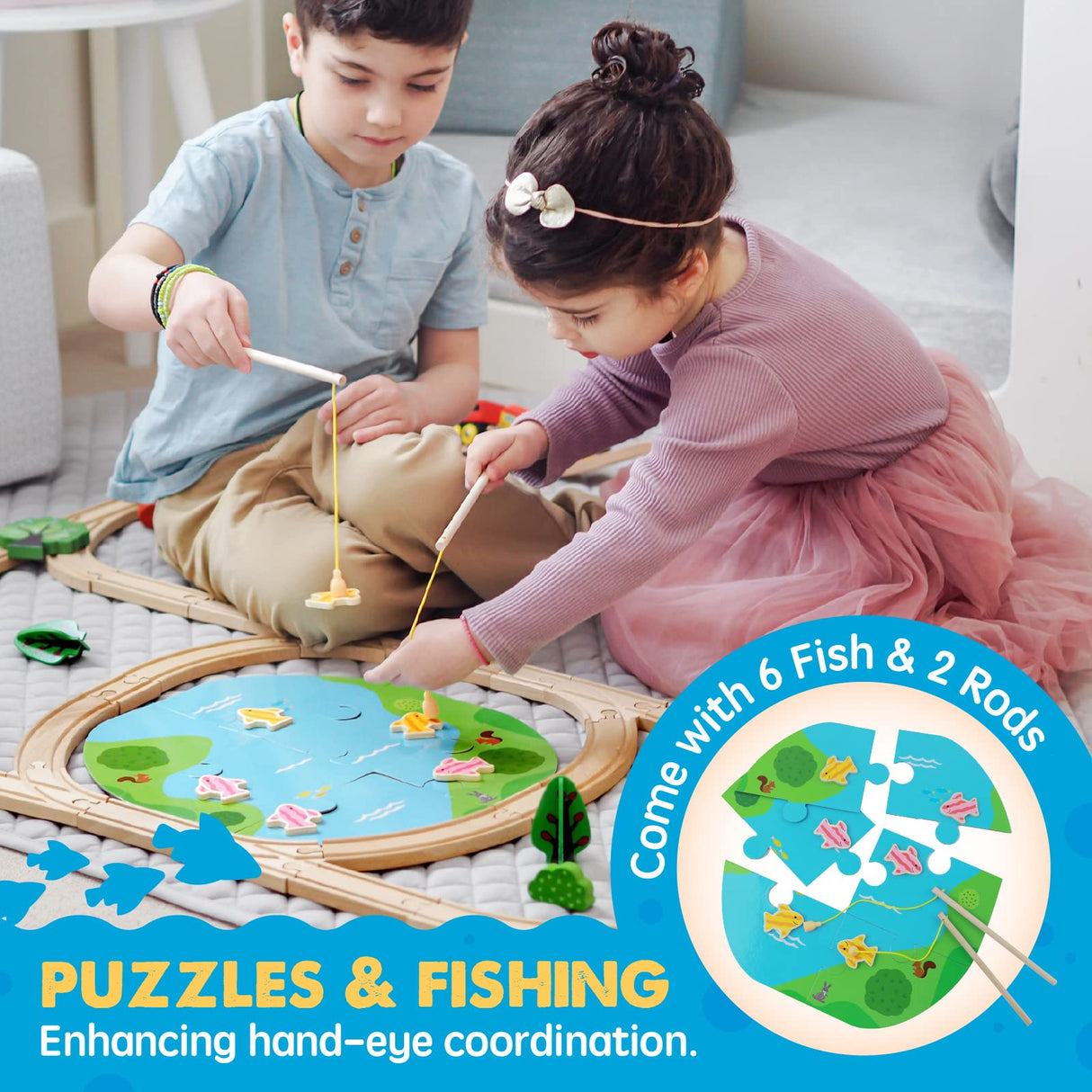 Tiny Land Train Set 110pcs Wooden Train Set, Toy Train for Boys & Girls with Wooden Train Track, Wooden Toys for 3-7 Years Old Toddlers & Kids, Tiny Land