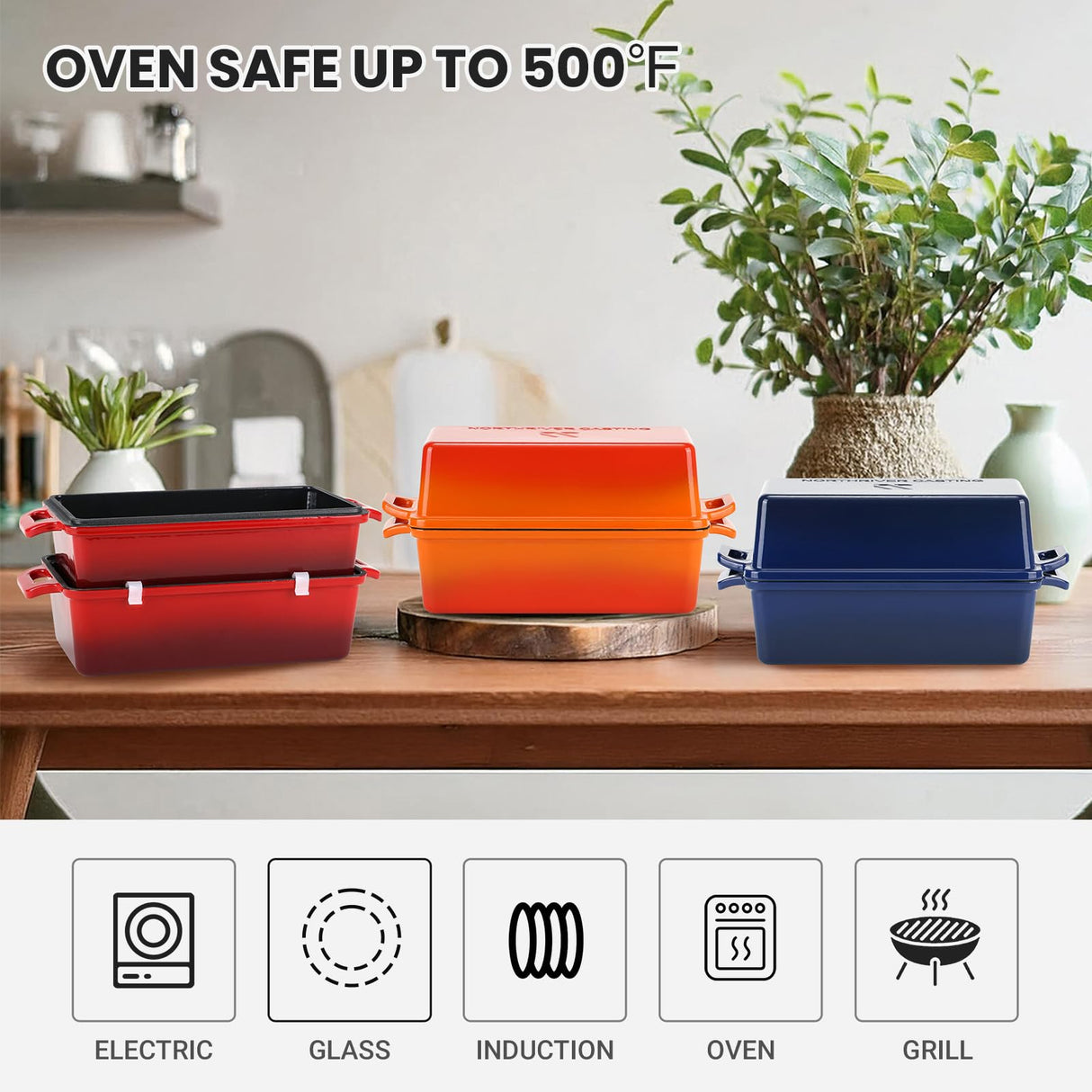 Northriver Casting 2 in 1 Enameled Cast Iron Bread Pan with Lid, Perfect Bread Oven, Loaf Pans for Baking Homemade Sourdough Bread 9x5, 2 Piece set, Navy Blue Northriver Casting