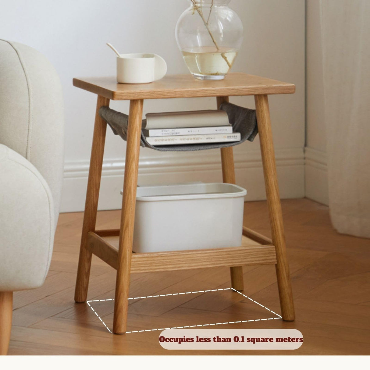 Vadisun Solid Oak Wood Nightstand with Storage Pocket – Modern Classic Side Table for Small Spaces, Log Color Bedside Table Vadisun