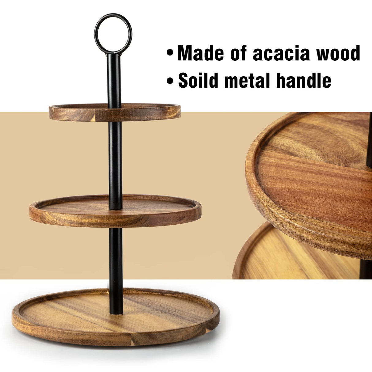 WILDMOS 3 Tier Cupcake Stand, Farmhouse Rustic Tiered Serving Tray,3 Tier Serving Tray for Farmhouse Kitchen Decor, Wood Dessert Tray for Tea Party Wedding Server, Decorative Tiered Tray. WILDMOS