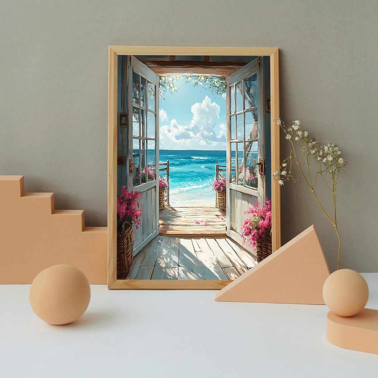 DIY Scenery Paint by Numbers Kit for Adults with Framed Canvas,Landscape Beach Digital Oil Painting Kit for Beginners,Acrylic Paint by Number Kits with Wooden Easel for Holiday Gifts 12X16 Inch. MIRCVSH