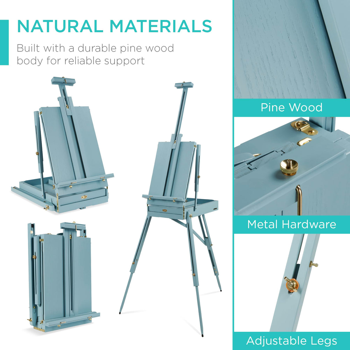 Best Choice Products French Easel, 32pc Beginners Kit Portable Wooden Folding Adjustable Sketch Box Artist Tripod for Painting, Drawing w/Acrylic Paints, Brushes, Canvases, Palettes - Blue Best Choice Products