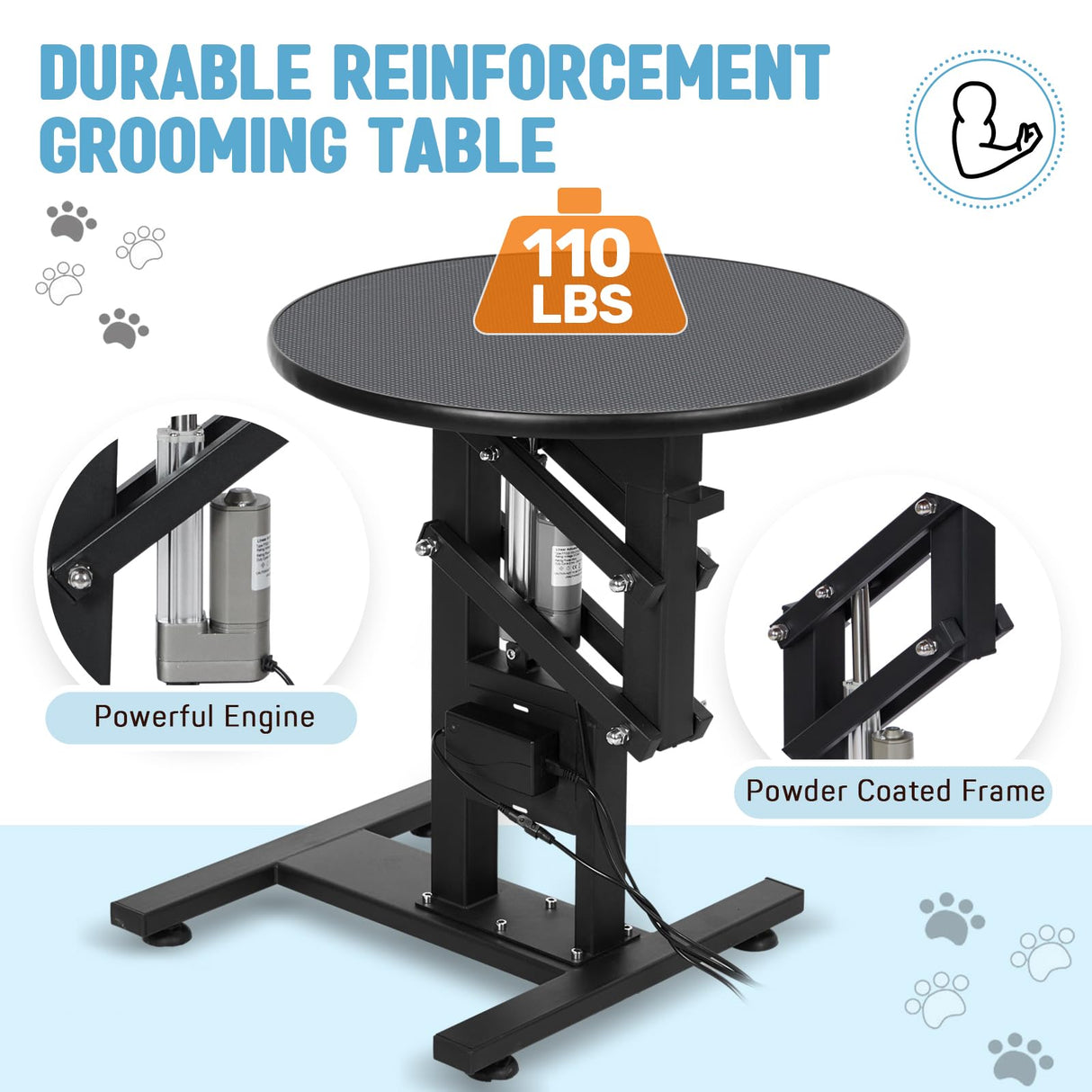 PullaFun 24" Electric Dog Grooming Table, Adjustable Overhead Arm Dog Grooming Table, Rotating Desktop Pet Grooming Table, Suitable for Household Dogs, Non-Slip Table, Black PullaFun