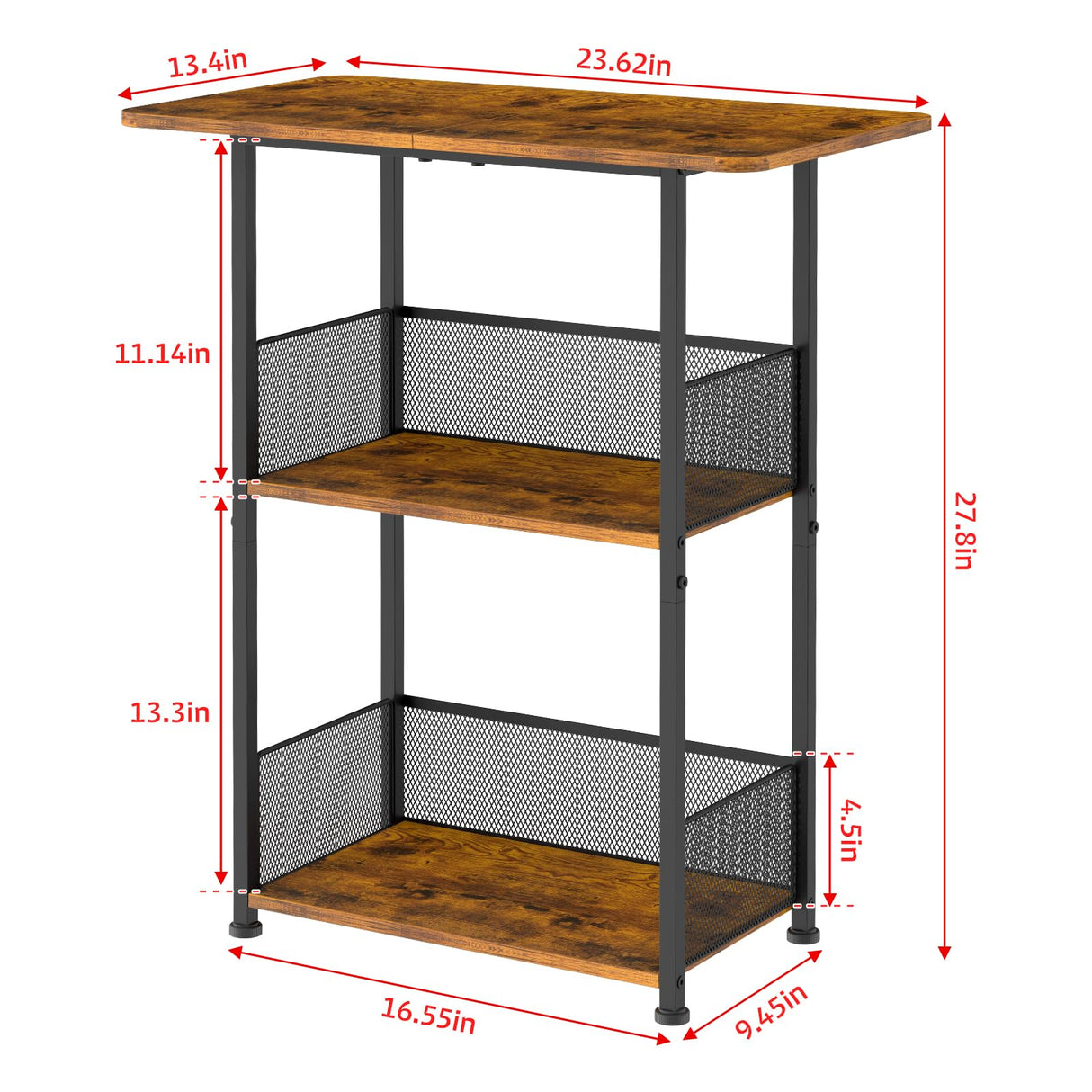 Jsskeeim Mini Floor Standing Coffee Bar Shelf,3-Tier Small Coffee Table,Corner Farmhouse Coffee Bar Cabinet;Dining Room, Living Room-Capsules,Coffee Maker(Brown+Black) Jsskeeim