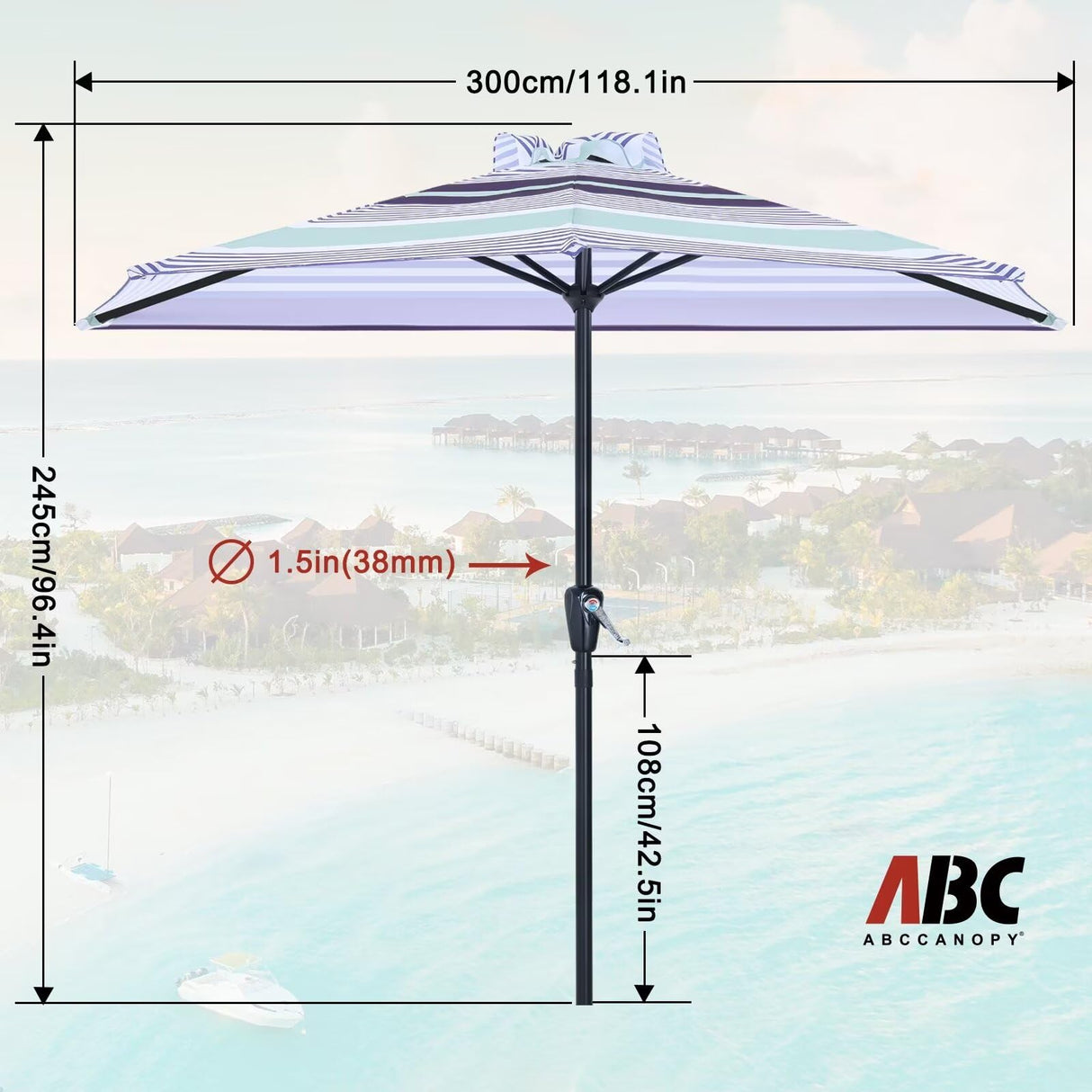 ABCCANOPY Patio Half Umbrellas 10FT (Blue Purple Stripes) ABCCANOPY