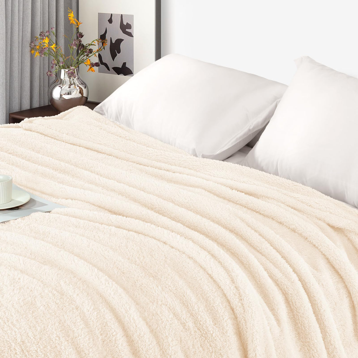 Exclusivo Mezcla Fuzzy Fleece Throw Blanket for Couch Sofa, Lightweight Fluffy Solid Velvet Blanket, Suitable for All Seasons, 50x60 Inches, White Exclusivo Mezcla