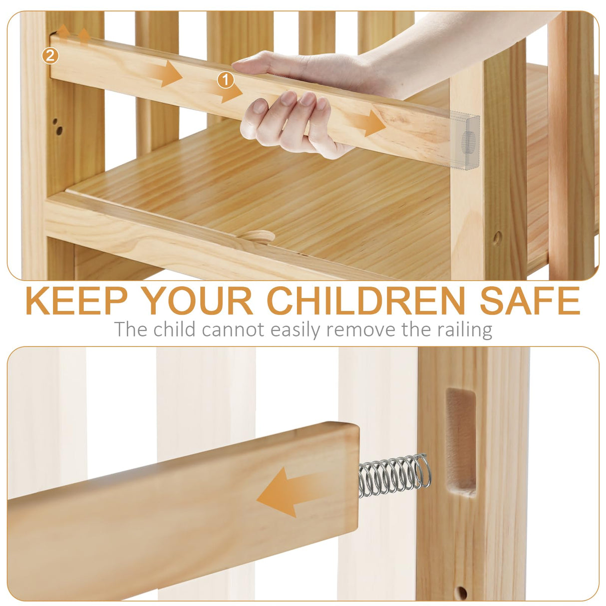 WOOD CITY Kitchen Step Stool Helper - Montessori Foldable Standing Tower for Toddlers with Safety Rail, Height Adjustable Ideal Helper for Learning New Skills, Natural Pure Pine Wood (Natural) WOOD CITY