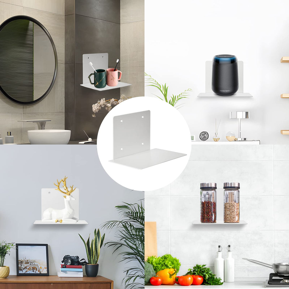 ECOSEAO Floating Book Shelves for Wall, Heavy-Duty Book Organizers, Iron Wall Mounted Shelves for Home Office Classroom Library, White Large (4) ECOSEAO