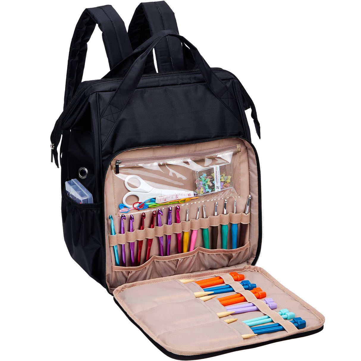 HOMEST Crochet Bag Organizer, Large Capacity Yarn Storage, Knitting Bag for Carrying Projects, Crocheting Hooks, Suppliers, Needles and Accessories, Black HOMEST