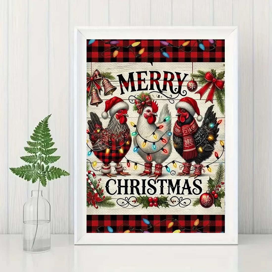 Merry Christmas Diamond Art Kits for Adults Beginners,DIY Diamond Painting Kits for Adults Animals Chicken,5D Full Round Drill Diamond Dots with Painting Gem Art Kits for Home Wall Decor 12x16 Inch SHICERNHJ