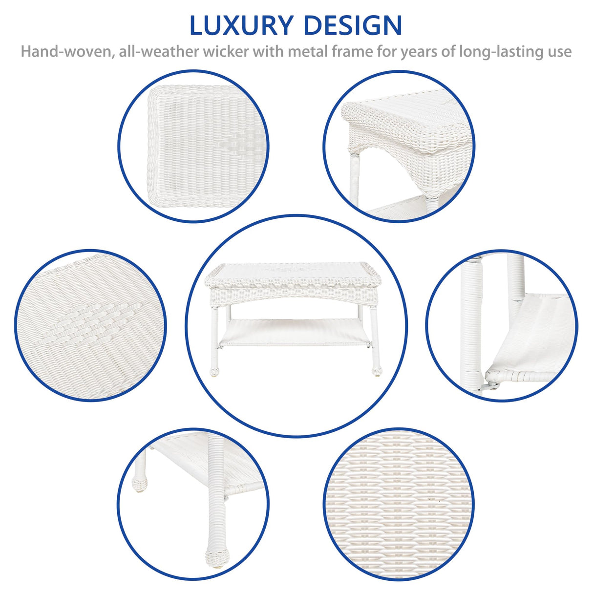 Jeco Inc White Wicker Patio Coffee Table Jeco