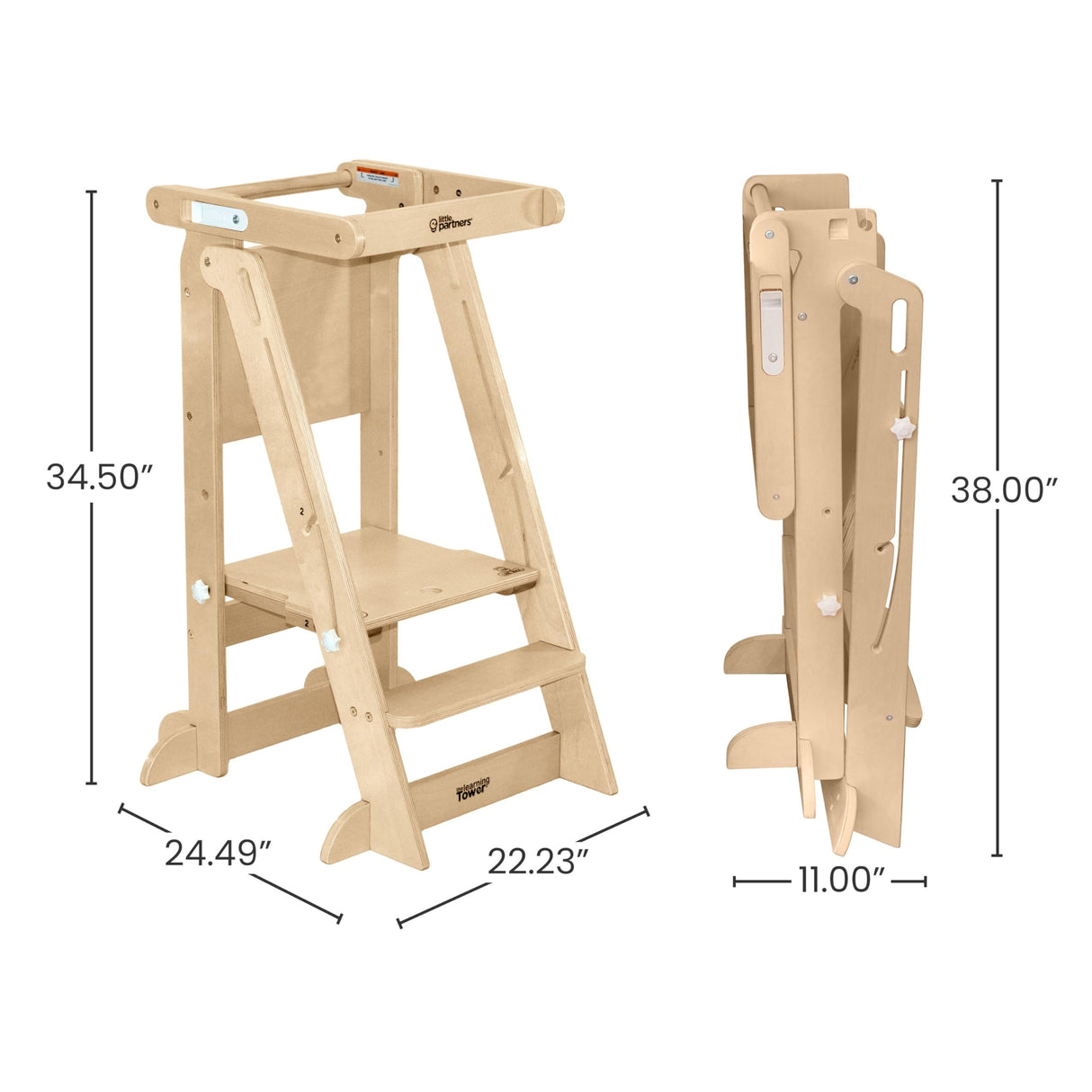 Little Partners Learning Tower Foldable Toddler Tower - Learn 'N Fold Toddler Kitchen Stool for Kids 2 to 6, Folding Toddler Tower (Natural) Little Partners