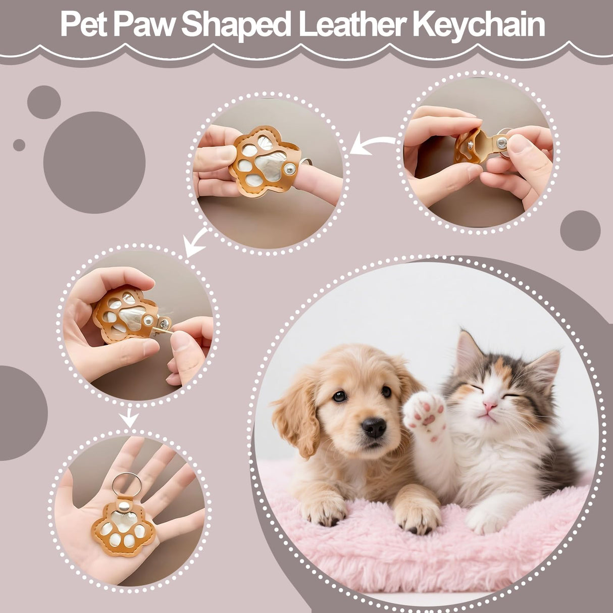 Xoprmey 6Pcs Pet Hair Storage Keychain - Dog Cat Paw Shaped Keychain,Pet Hair Keepsake Keychains,Pet Memorial Gifts for Bag Purse Paw Charm Key Holder Xoprmey