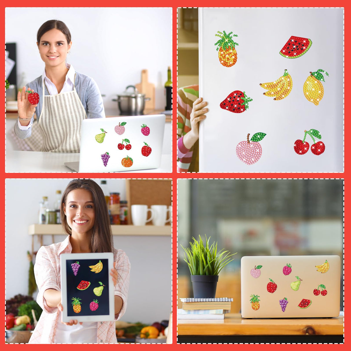 Copkim 12 Pcs Diamond Art Painting Magnets, Fruit Fridge Magnetic Diamond Art Painting Kits Fridge Sticker Magnet for Craft Photos Notes Home Office Decorations Copkim