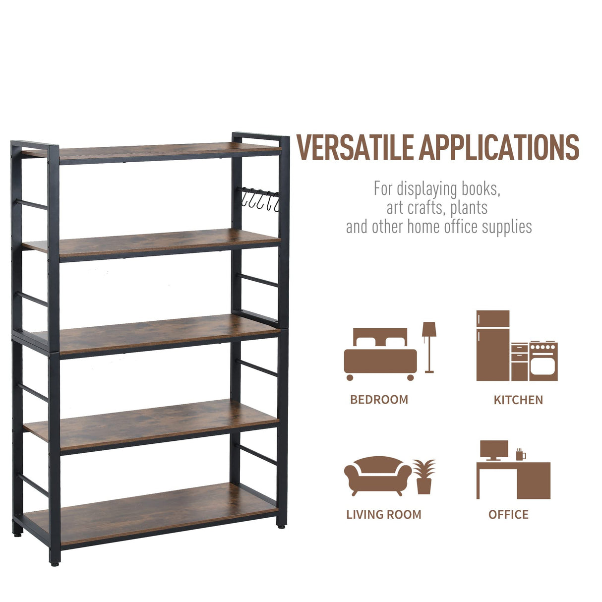 NAIYUFA 5-Tiers Bakers Rack,Microwave Oven Stand with Shelves,5 Tier Utility Storage Shelf with 5 Hooks,Multifunctional Shelf for Kitchen,Bathroom,Livingroom,Storehouse... NAIYUFA