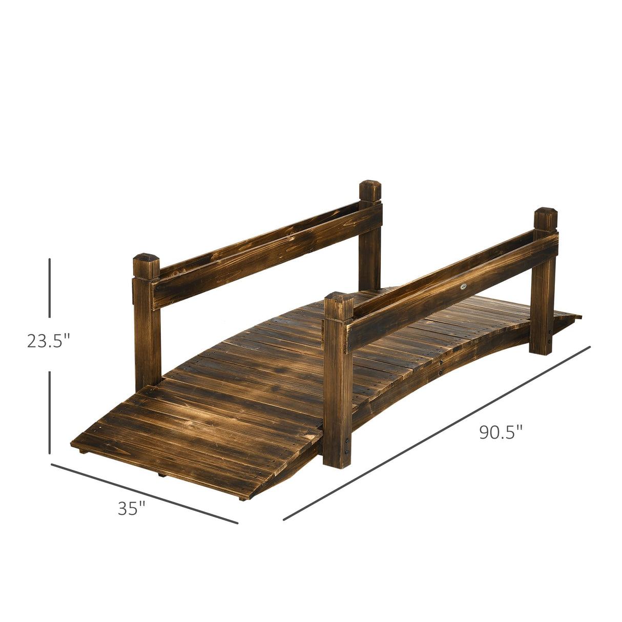 Outsunny 7.5' Wooden Garden Bridge with Planters, Stained Finish Arc Footbridge with Safety Railings for Backyard, Pond Stream, Stained Wood Outsunny