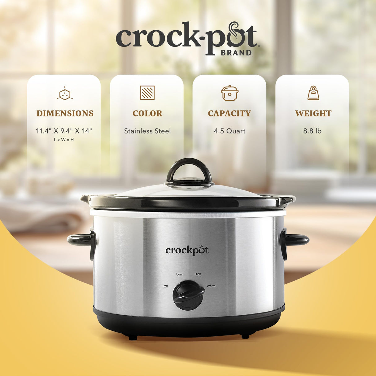 Crock-Pot 4.5 Quarts Manual Design Series Slow Cooker with 3 Manual Heat Settings Cooks Meals for 4 Plus People with Removable Stoneware Bowl, Silver Crock-Pot