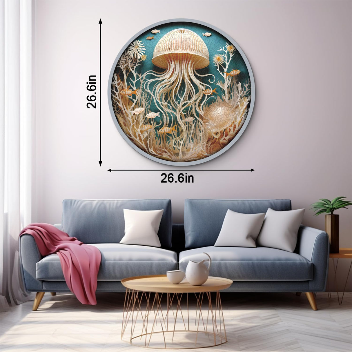 Ocean Jellyfish Puzzles for Adults 1000 Pieces, Impossible Deep Blue Sea Fish Jigsaw Puzzles, Round Jellyfish Paper Art Challenging Puzzle as Wall Decor PPuzzling