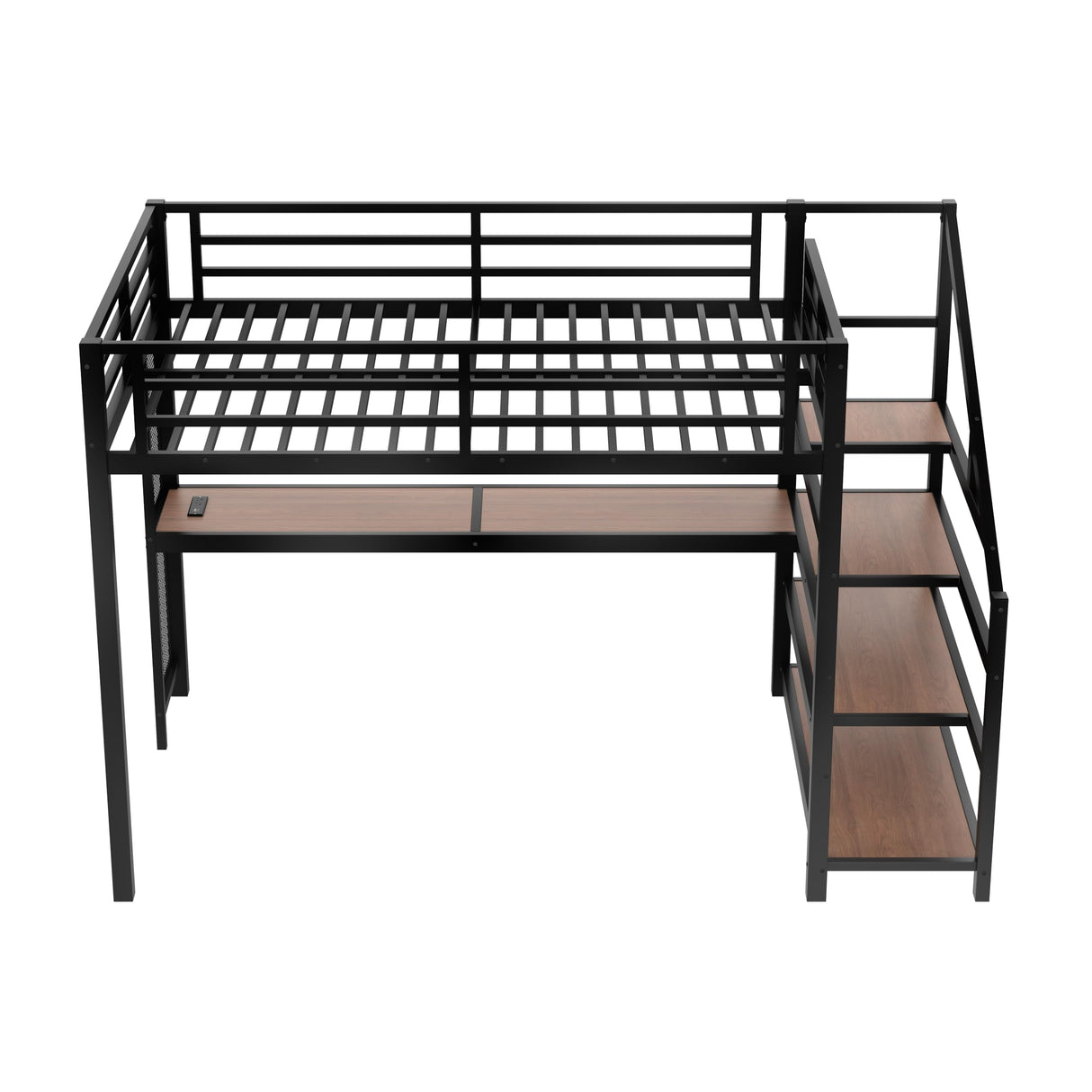 Metal Full Size Loft Bed with Desk and Storage Stairs,Heavy Duty Loft Bed Frame Full Size with LED Lights and Charging Station for Kids,Teens,Adults,Black Bellemave