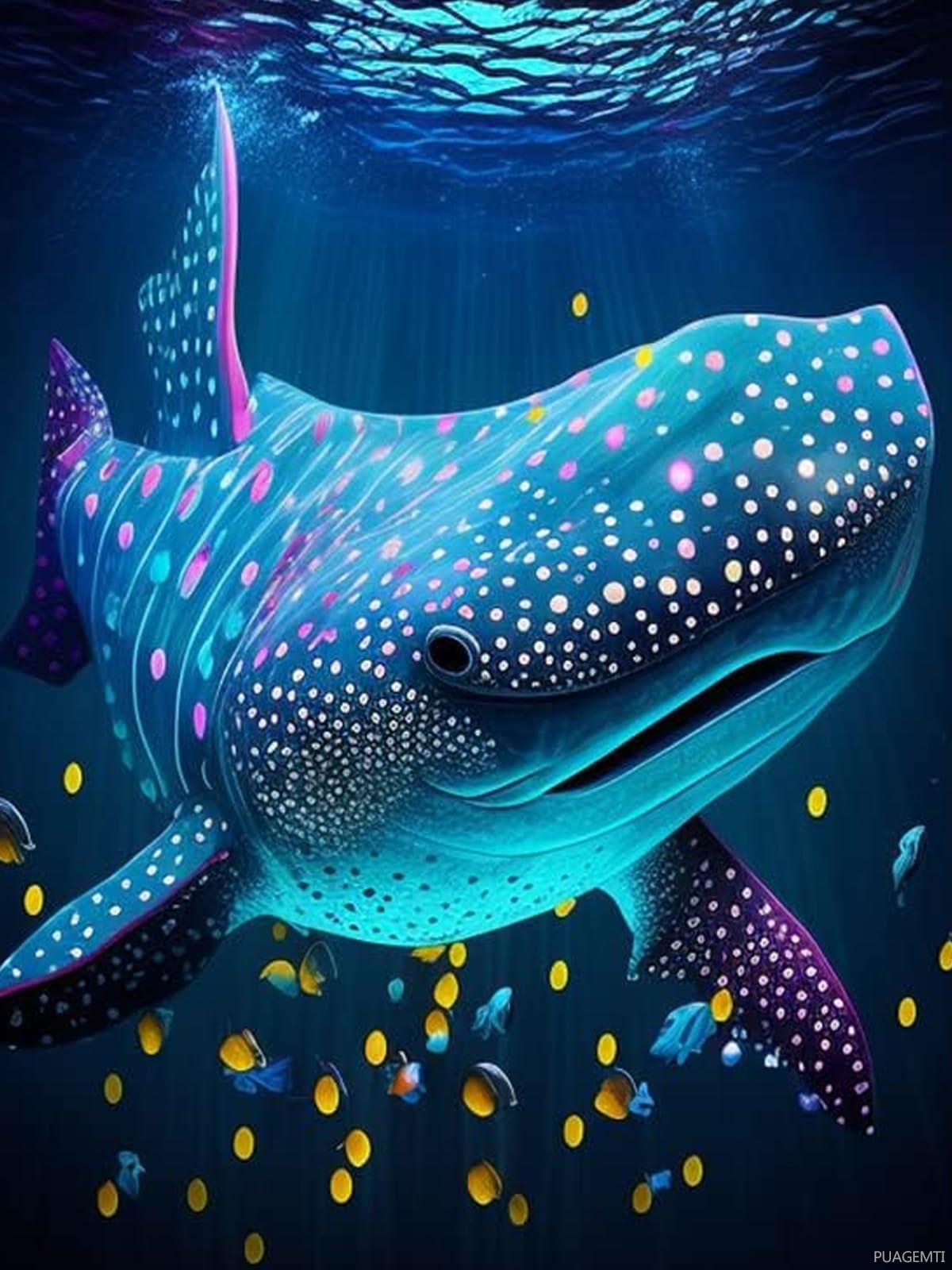 DIY 5D Diamond Painting Kits for Adults Fierce Whale Shark Full Round Drill Diamond Painting Kits, Full Drill Art Perfect for Relaxation and Home Wall Decor 12x16 inch PUAGEMTI