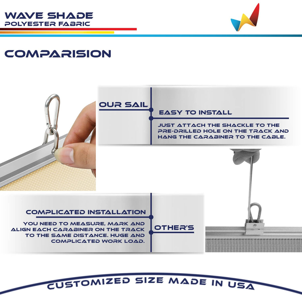 Windscreen4less 4' x 16' Waterproof Retractable Sun Shade Canopy Cover Sliding Wave Shade Sail for Pergola Patio Deck Yard Gazebo Outdoor (Beige) Windscreen4less