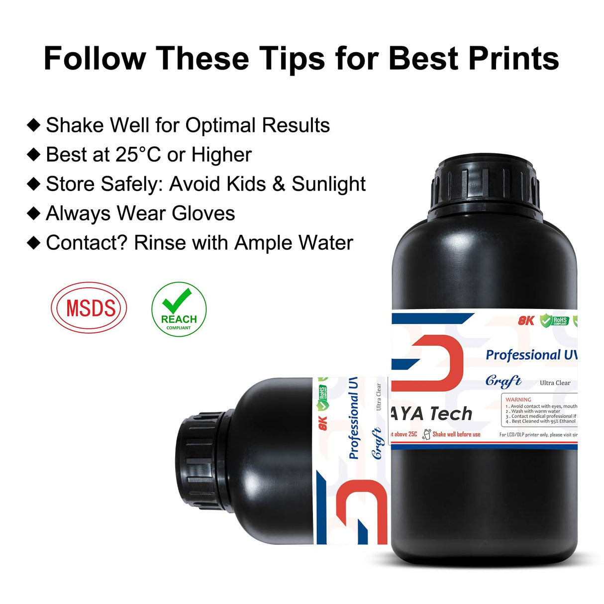 Siraya Tech Craft Ultra-Clear 3D Printer Resin - High Transparency, Non-Yellowing, 405nm Rapid Curing for LCD/DLP/8K 3D Printers, Designed for Craft Projects (1kg, High Clear) Siraya Tech