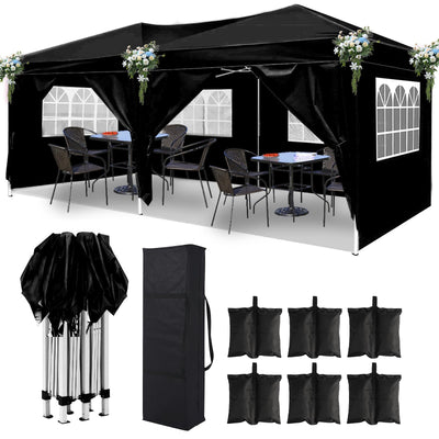 DOINUO 10x20 Black Pop Up Canopy Outdoor Tent Party Tent with 6 Sidewalls, Wedding Party Tent Outdoor Canopy Waterproof UV50 Canopy Tent Event Shelter for Parties, 6 pcs Weight Bag,Carry Bag