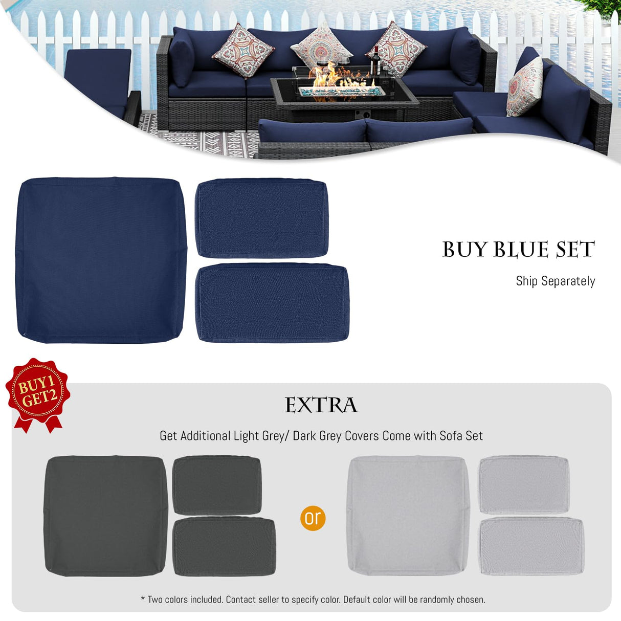 BULEXYARD 13 Piece High Back Outdoor Furniture Sets with Fire Pit, Luxury Patio Sectional Couch Sofa 12-Seater Modular, Comfortable Extra Large Wide Deep Backyard Seating Conversation Set, Grey & Blue BULEXYARD