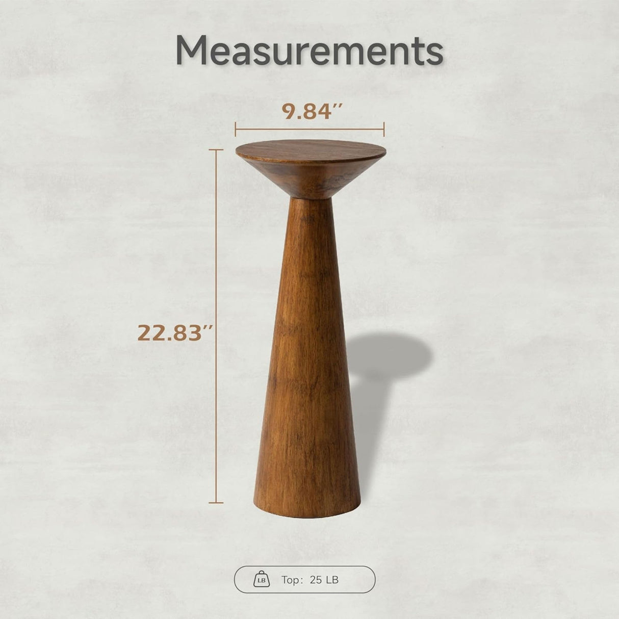 COZAYH 22.8” Tall Round Martini End Table, Walnut – Solid Pine Wood Pedestal Accent Drink Stand with Tapered Base – Farmhouse Modern Furniture for Living Room, Bedroom & Small Spaces COZAYH
