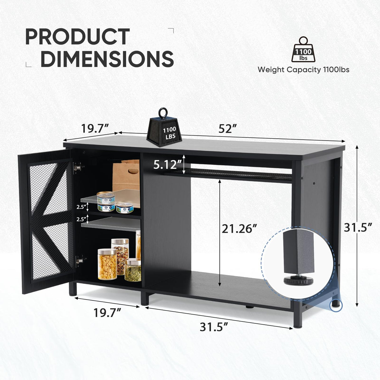 Verano 55-75 Gallon Aquarium Stand with Storage Cabinet, Fish Tank Stand with Power Outlets & LED Light, Wooden Turtle Tank 52 inch x 19.7-inch Desktop, Heavy Duty Metal Frame,1100LBS Capacity (Black) Verano Garden