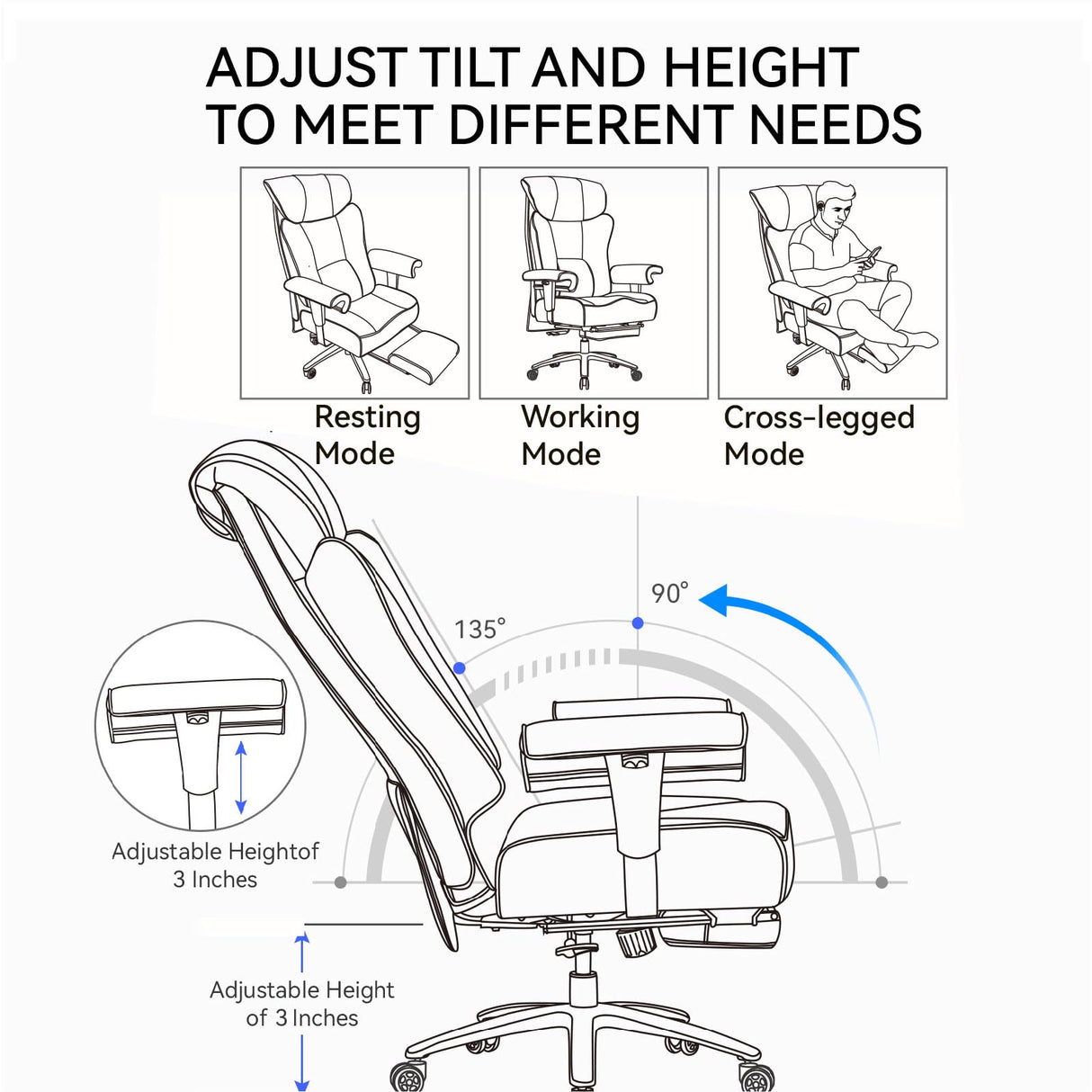 Efomao Big and Tall Office Chair 450lbs, Ergonomic Office Chair, Executive Office Chair for Heavy People, Computer Chair with Foot Rest, High Back Office Chair, PU Leather White Office Chair Efomao