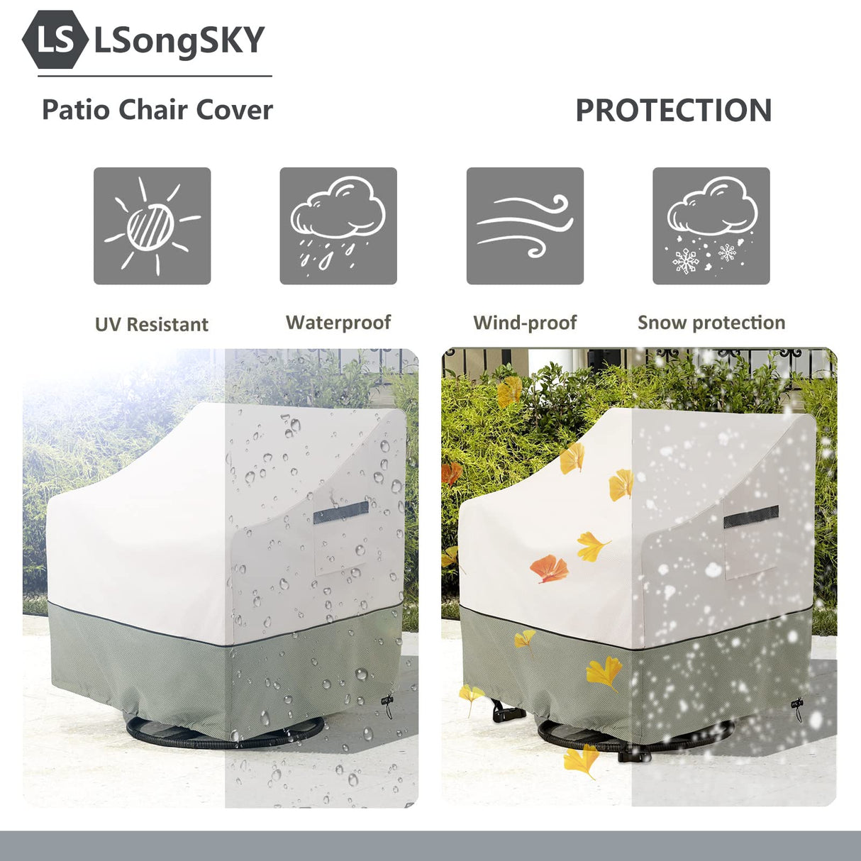 LSongSKY Outdoor Swivel Lounge Chair Cover 2 Pack,100% Waterproof Heavy Duty Covers,(33 W x 35 D 38.5 H inches) Patio Furniture for Chair,White&Grayish Green LSongSKY