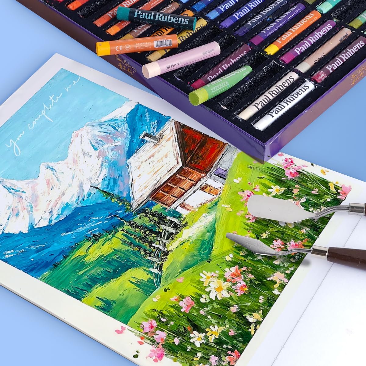 Paul Rubens Oil Pastels Set with 50 Colors Artist Soft Oil Pastels+6 Pcs White Oil Pastels+8.7 x 11.7 Inches Oil Pastel Book(30 Sheets)+5 Palette Knives for Artists, Professionals, Student, Hobbyist Paul Rubens