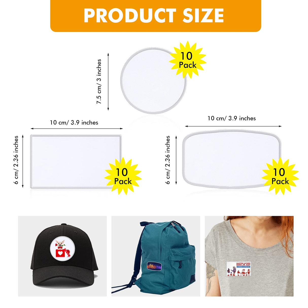 30 Pieces Sublimation Patches Fabric Iron-on Blank Patches 3 Shapes Repair Patches Sublimation Blank Hat Patch for DIY Crafts, Caps Clothes Shoes Bags Backpacks Uniforms (White Frame) Waydress