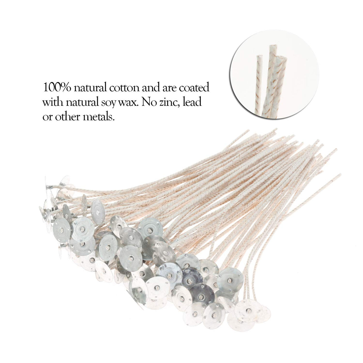 MILIVIXAY 100pcs 6inch Soy Candle Wicks for Candle Making - Coated with Natural Soy Wax, Low Smoke - Cotton Threads Woven with Paper -Thick Candle Wick with Base. MILIVIXAY
