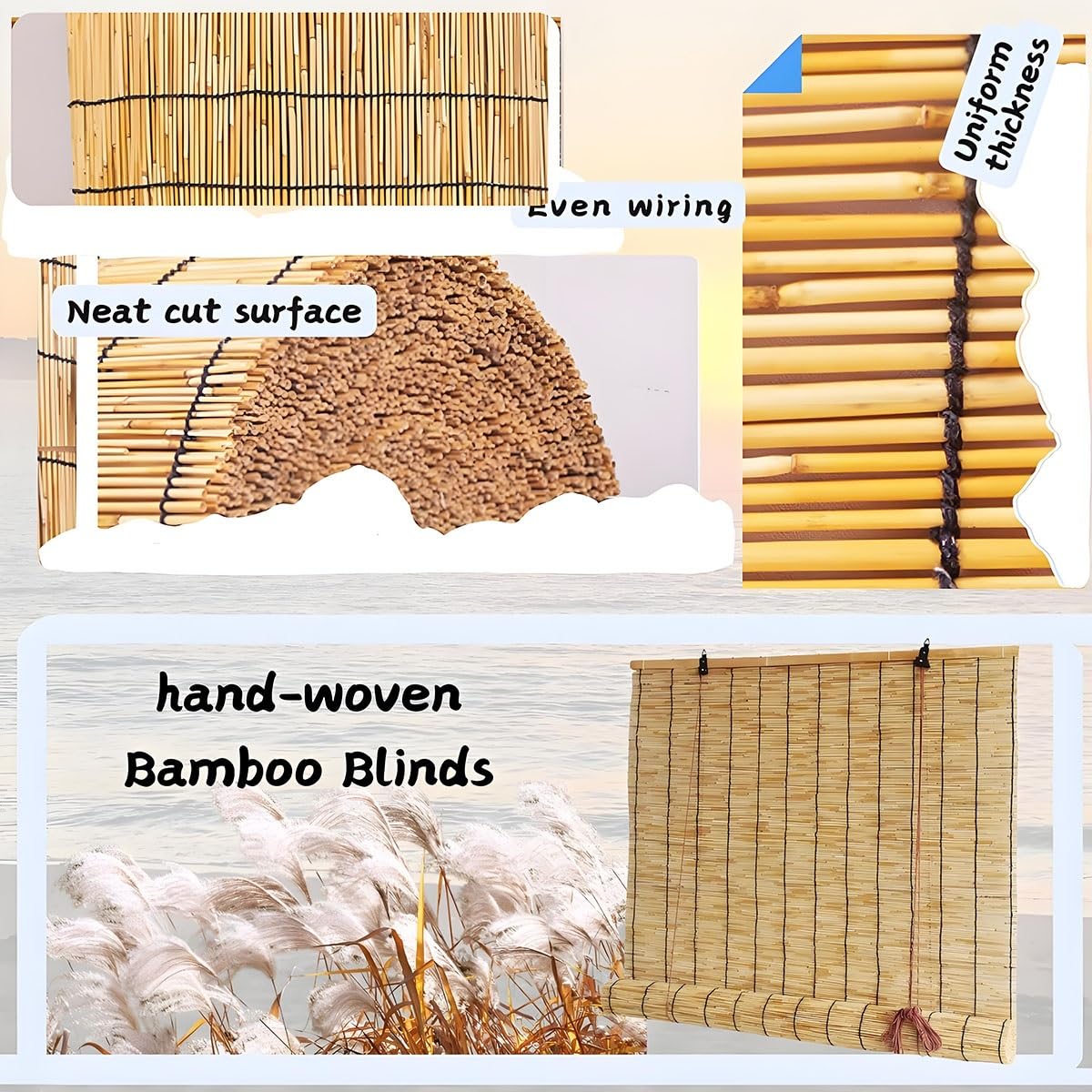 Bamboo Blinds Hand-Woven Roller Blinds Outdoor Bamboo Shades for Patio Porch Outdoor/Indoor Privacy 36x25in 27×59in Brown(Natural Black Line,38" W x 46" H) WoodArtSupply