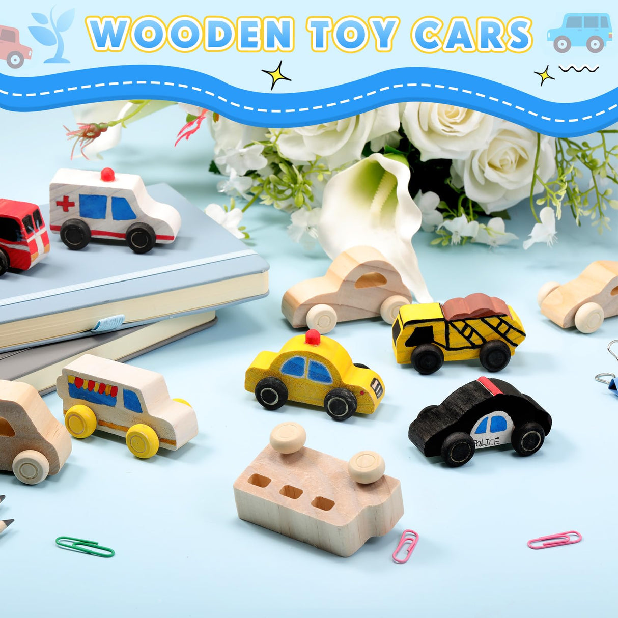 Leyndo 20 Pcs Wood DIY Car Toys Unfinished Wooden Cars Paintable Wood Toys Wooden Crafts for Students Home Activities Craft Projects Easy Woodworking Leyndo
