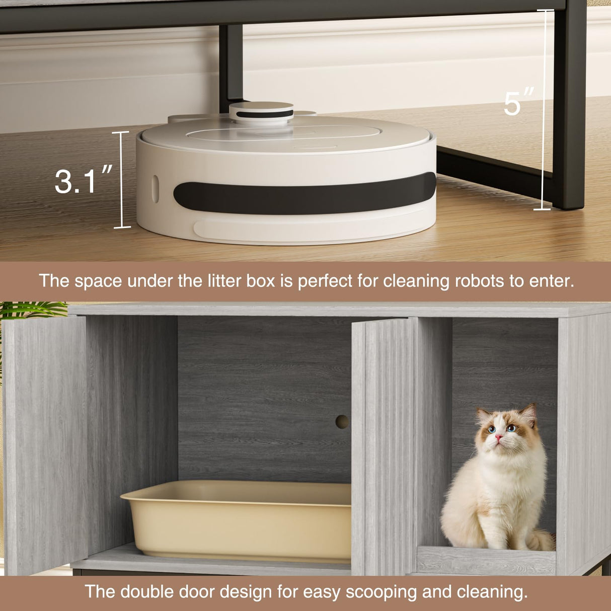 Halitaa Litter Box Enclosure, Modern Cat Litter Box Enclosure Furniture Hidden Litter Box with Cat Scratch Pad, Cat Washroom Cat House End Table, Entryway Bench for Livingroom (Grey) Halitaa