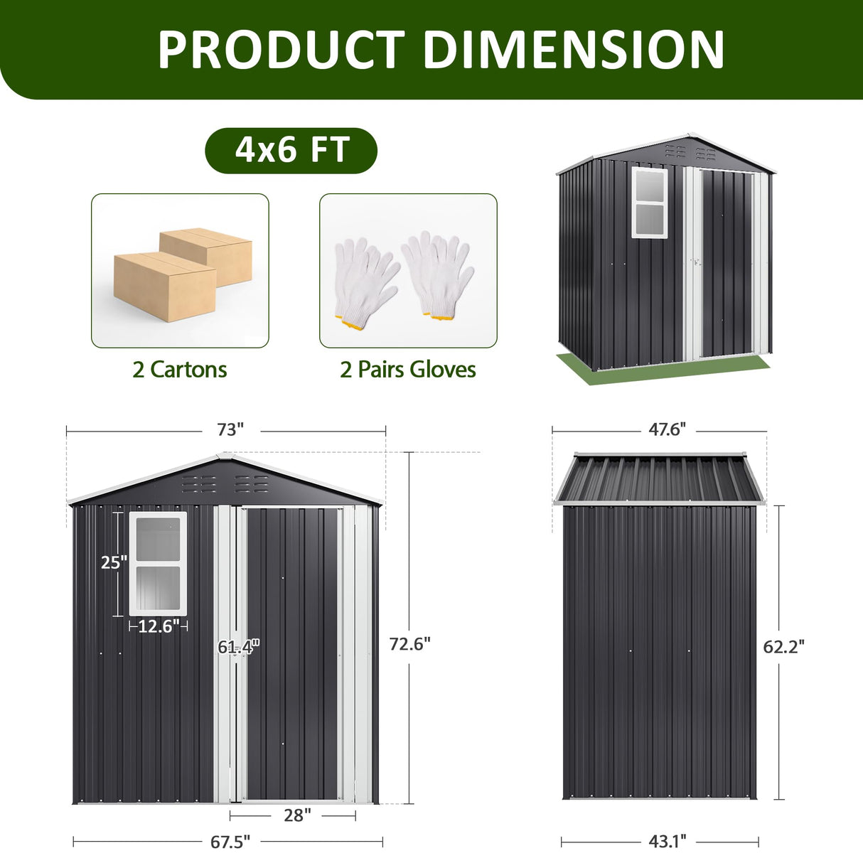 YADSUNY 6x4 FT Outdoor Storage Shed, Metal Garden Tool Shed with Updated Frame Structure, Lockable Doors and Windows, Ideal for Backyard Garden Patio Lawn, Grey YADSUNY